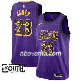 Camiseta Niños Los Angeles Lakers LeBron James 23 2018-19 Nike City Edition Violeta Swingman